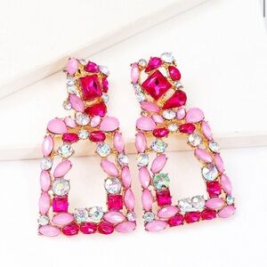 Elegant Pink and Gold Statement Earrings